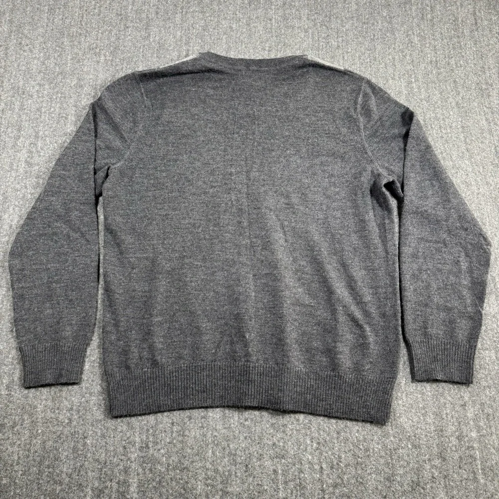 Banana Republic Men's 100% Merino Wool Argyle V-Neck Sweater Gray Size L